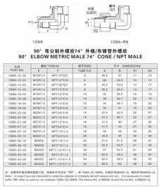 擴(kuò)口式管接頭—90°彎公制外螺紋74°外錐/布錐管外螺紋
